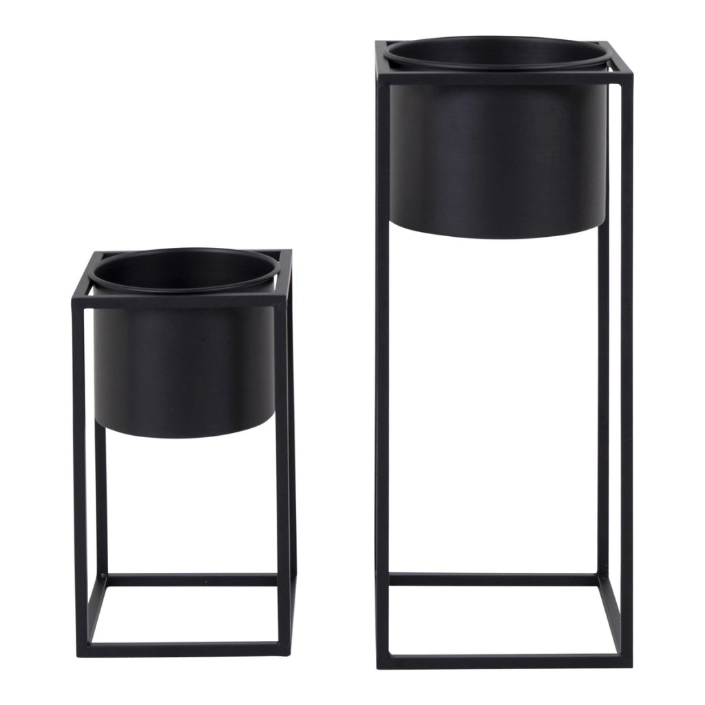 Set di 2 Vasi per Piante Marla, Nero, Metallo, 17x17x31 cm