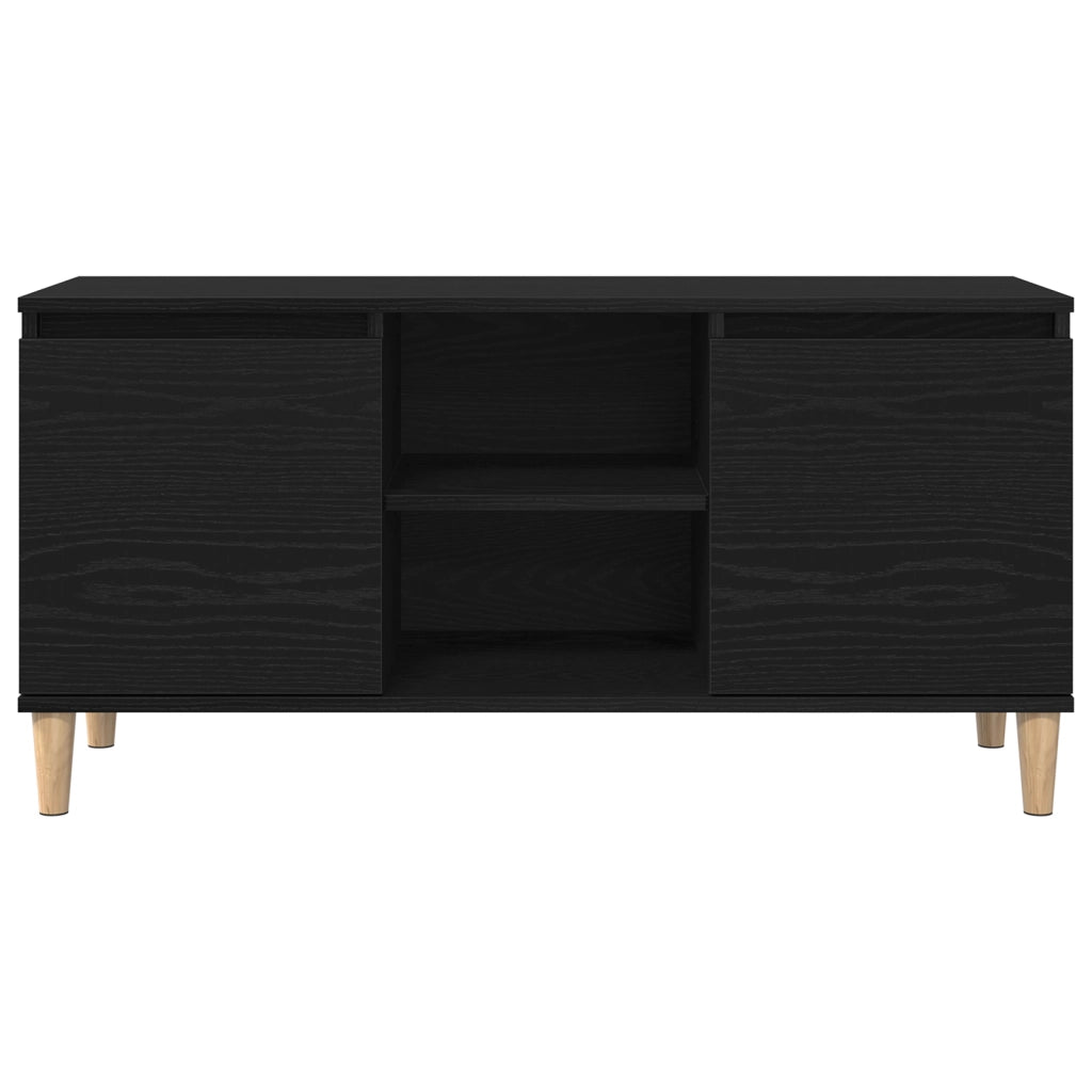 Mobile TV con gambe in legno Nero Rovere 102x35x50 cm