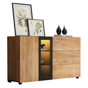 Credenza 140x40x80 cm in truciolato marrone e nero， LED APP， 2 colli