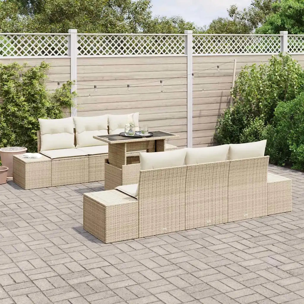 Set Divano da Giardino con cuscino 7 pcs Beige e Crema 3357844