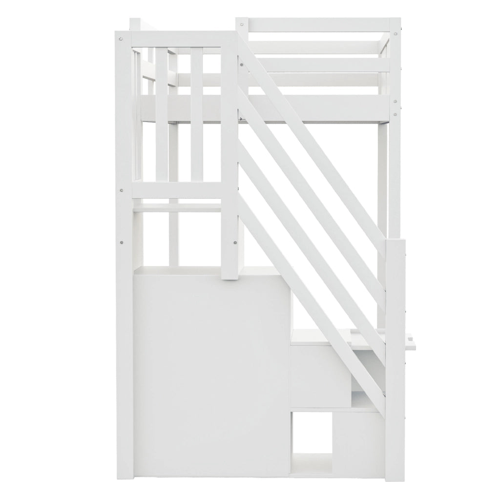 Letto a soppalco in legno massello 90 x 200 cm bianco