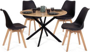 Tavolo da Pranzo Rotondo Alix 110 cm in Legno e Nero e Set di 4 sedie Sara Nere
