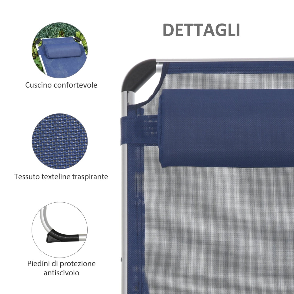 Lettino Prendisole Pieghevole da Giardino 60x170x76 cm in Alluminio e Textilene Blu