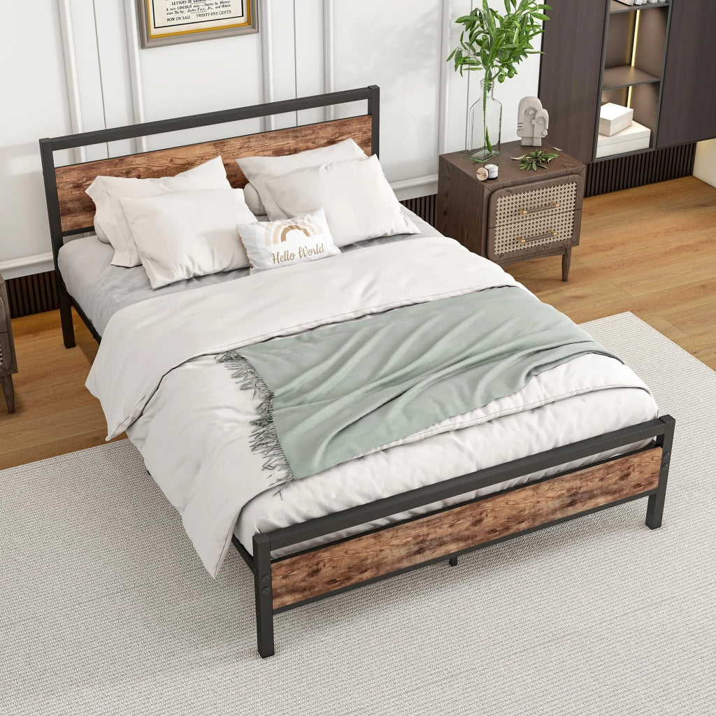Letto 140x200 cm con contenitore in MDF e metallo marrone antico