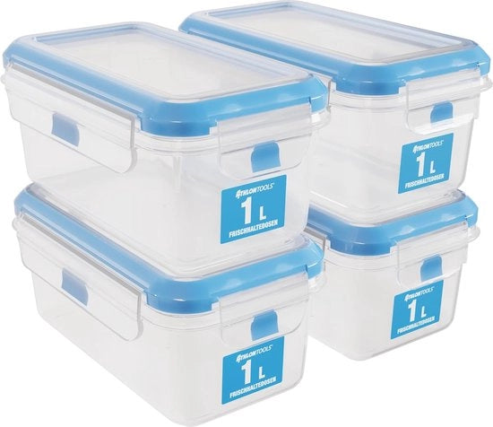 Set di conservazione 4x 1 l, ariostico e impermeabile, temperatura 40-100 gradi, per tutti gli alimenti, BPA-free, set di contenitori per frigorifero (1 l, 4 pezzi)