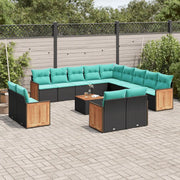 Set Divani da Giardino 14 pz con Cuscini Nero in Polyrattan 3228213