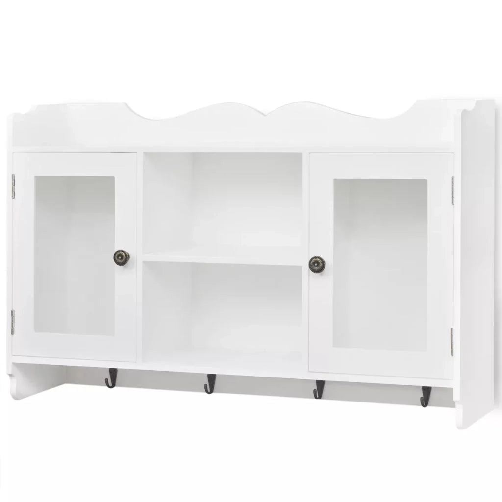 Vetrina/mobiletto da parete con ripiano per libri/DVD/vetro in MDF bianco 2702115/2