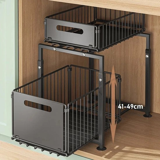 Organizzatore 2-in-1 della cucina con cassetti estensibili, altezza regolabile, carbonio, piastra estensibile per la cucina