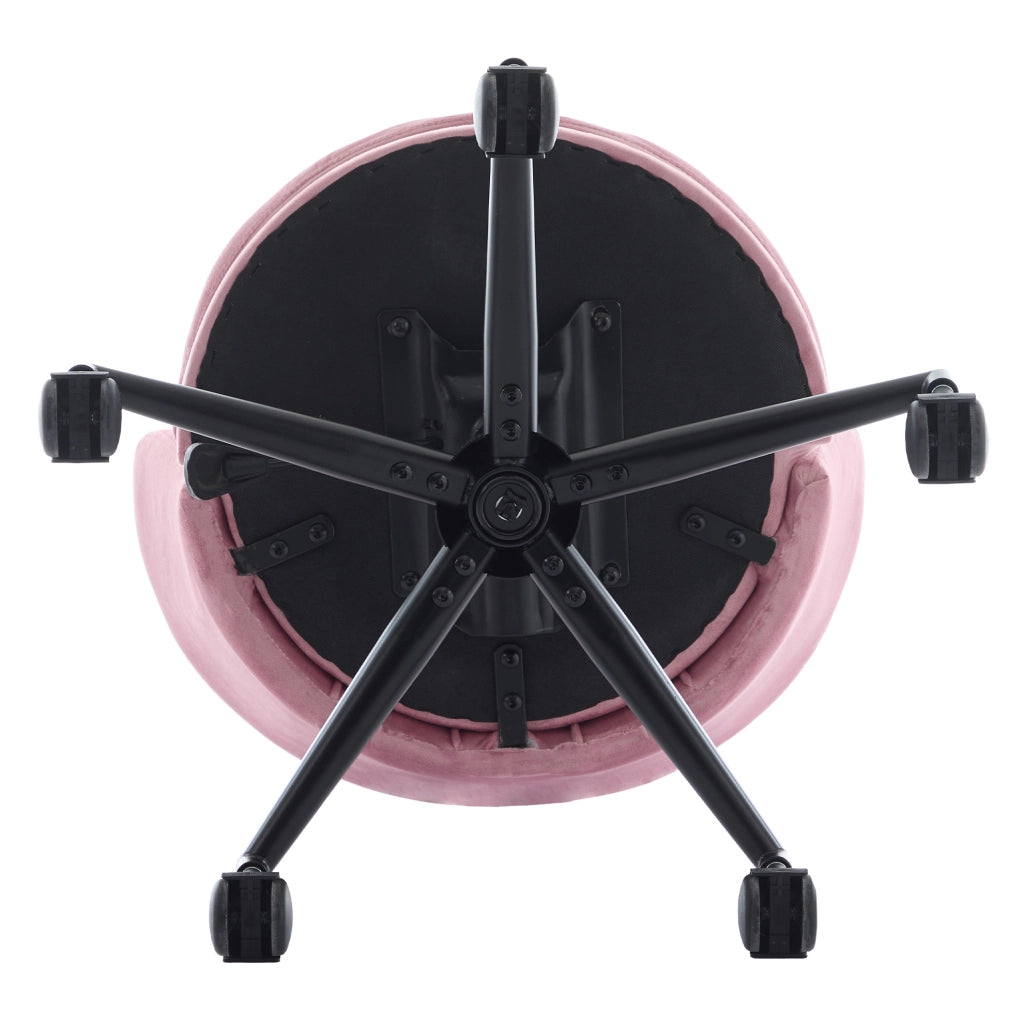 Sedia girevole regolabile in velluto rosa; altezza 45-55 cm; con cuscino lombare