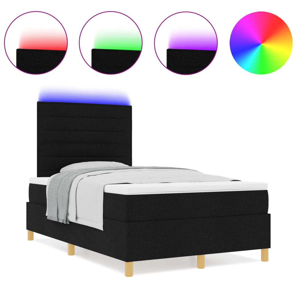 Letto Box Spring con Materasso & LED Nero 120x200 cm Tessuto