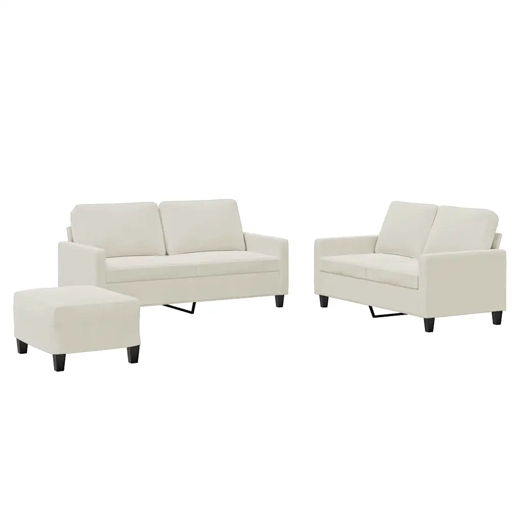 Set di Divani 3 pz con Cuscini Crema in Velluto