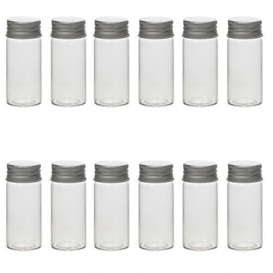 Set di 12 Bicchieri in Vetro da 30 ml - Contenitore per Alimenti - Mini Flaconi - Lekvrij - Tappo di Alluminio a Viti - Ideali per Viaggi