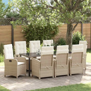 Set da Pranzo per Giardino con cuscino 9 pcs Beige polyrattan 3380287