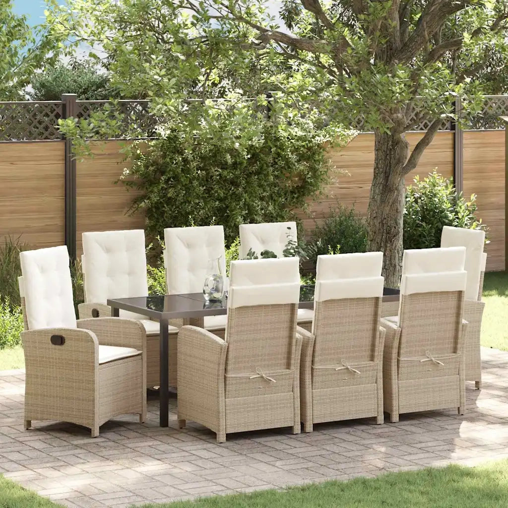 Set da Pranzo per Giardino con cuscino 9 pcs Beige polyrattan 3380287