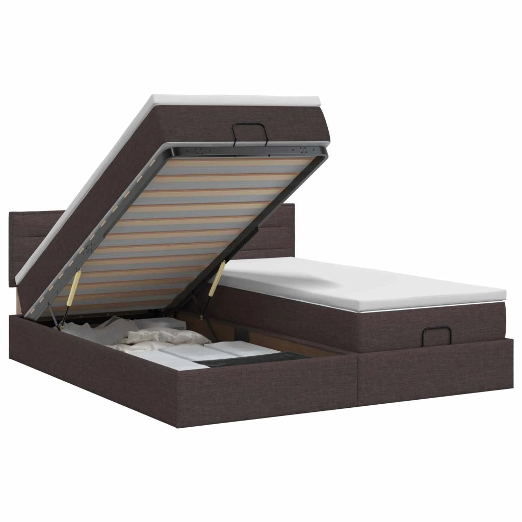 Letto ottomano con materasso 2 pcs Marrone Scuro Tessuto 3456680