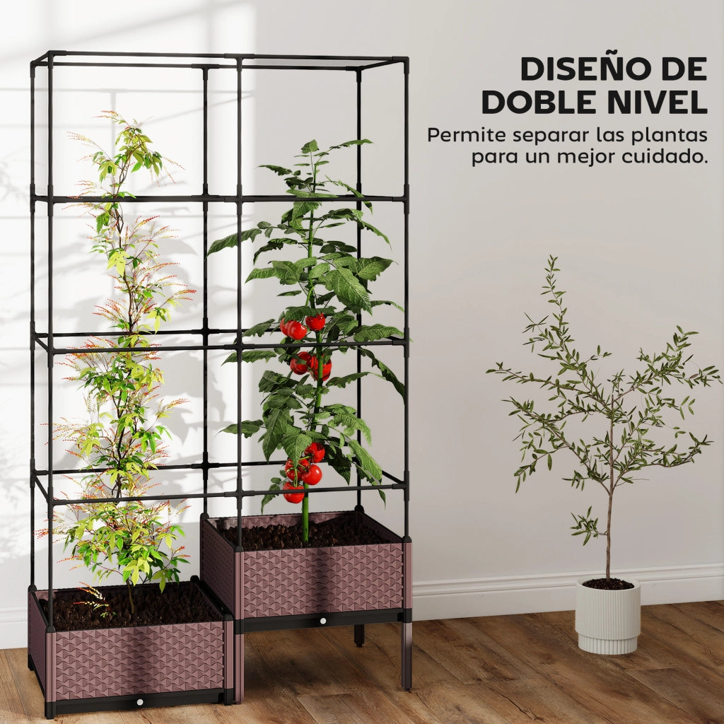 Fioriera con Griglia Rampicante ¨C Xylo ¨C 2 Vasi PP Nero 100x50x174 cm