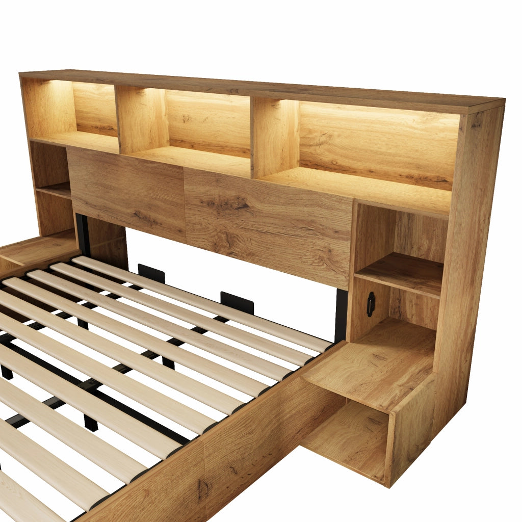DESMIU Letto contenitore letto matrimoniale con LED regolabile, USB e Type-C, 180 × 200 cm, senza materasso