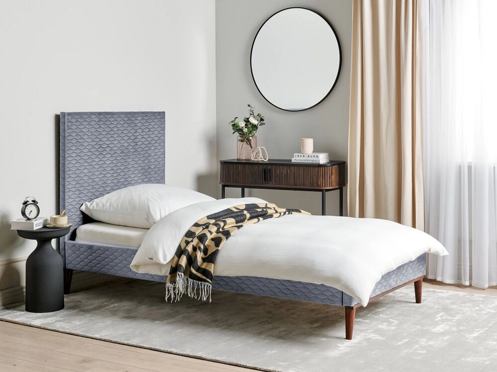 Letto imbottito in velluto grigio 90 x 200 con struttura imbottita a nido d'ape trapuntato stile classico