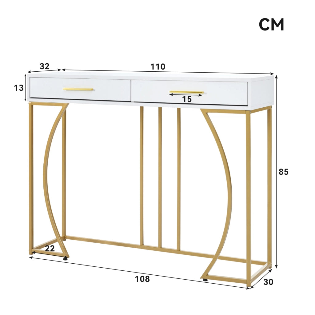 OKWISH Consolle da Ingresso con 1 Cassetto e Piedini Regolabili, Piano in MDF e Struttura in Metallo, Bianca