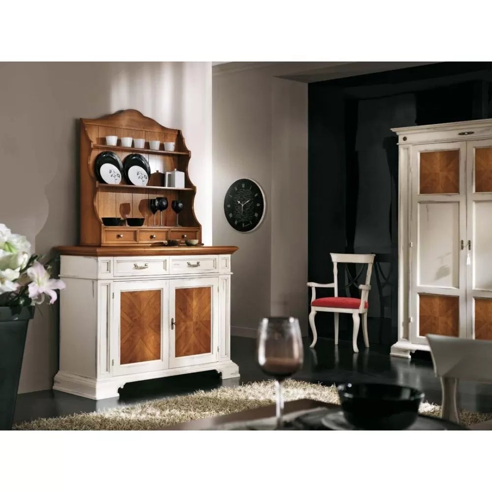 Credenza con piattaia classica legno shabby 140x48x205 - Mobili 2G