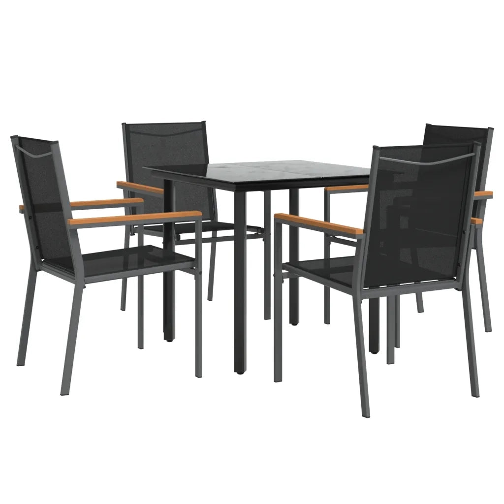Set da Pranzo da Giardino 5 pz | Set Salotto da Giardino Nero in Textilene e Acciaio