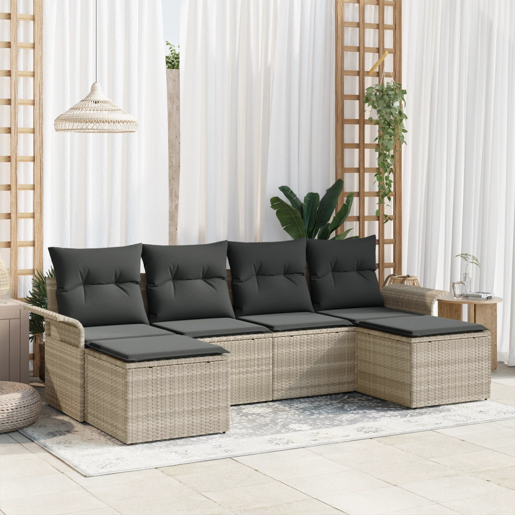 Set di divani da giardino con cuscini Grigio chiaro Polyrattan