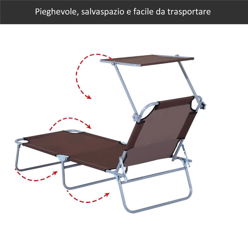 SDRAIO PIEGHEVOLE RECLINABILE CON TETTUCCIO PARASOLE IN TESSUTO OXFORD MARRONE