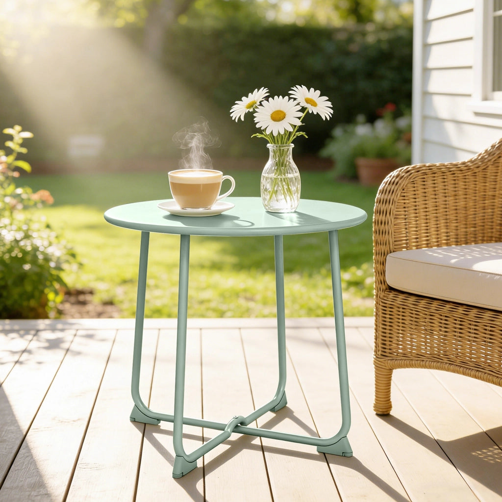 Tavolino da giardino rotondo ¨C zephmum ¨C verde scuro, metallo, ?50x45.5 cm