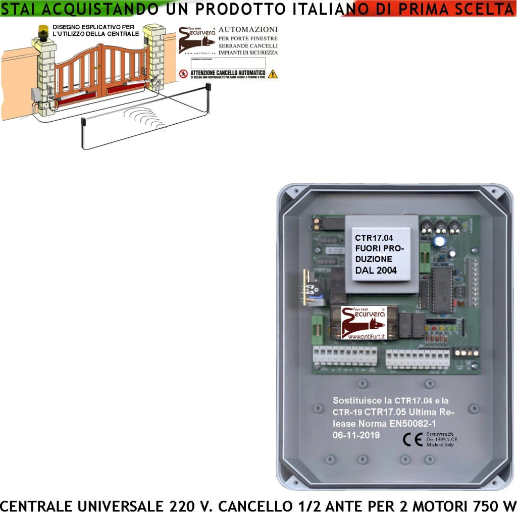 CTR17 PM8000 CENTRALE CANCELLO 2 ANTE 220 V UNIVERSALE REGOLAZIONI A TRIMMER SELEZIONE FUNZIONE