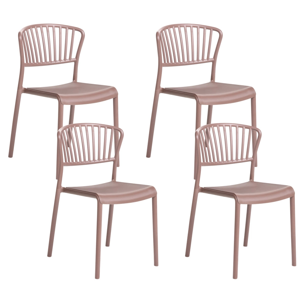 Set di 4 sedie da pranzo in plastica marrone per interni ed esterni impilabili in stile minimalista