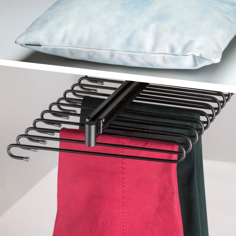 Portapantaloni estraibili, 11 aste, guide di estrazione totale, Acciaio, Verniciato grigio pietra