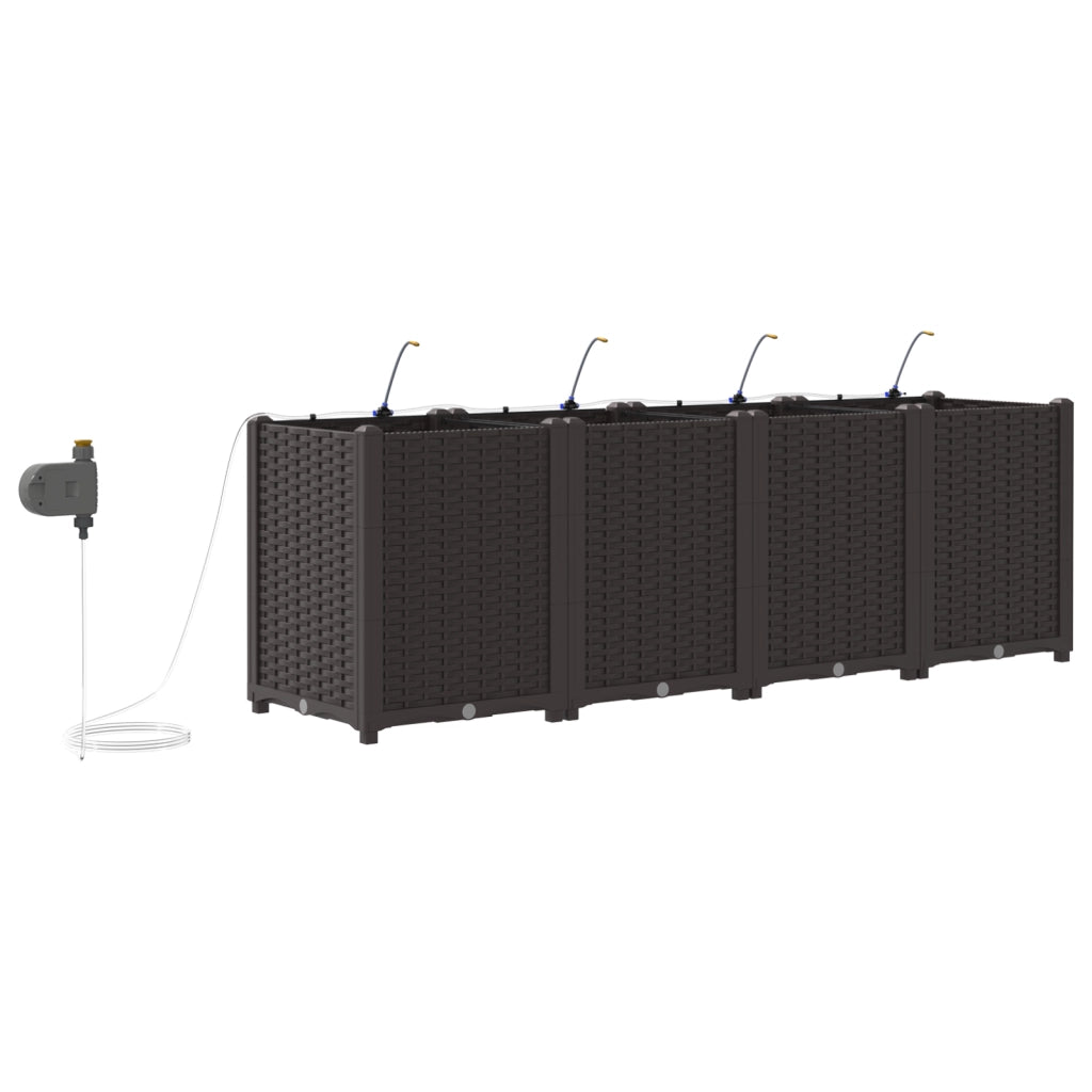 Fioriere da Giardino con Sistema di Irrigazione 4 pz Marrone