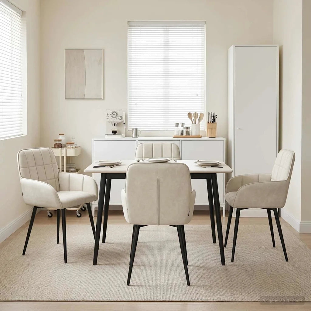 Sedie da pranzo 4 pcs Velluto (V) Crema 56,5 x 50 x 86 cm 3428171