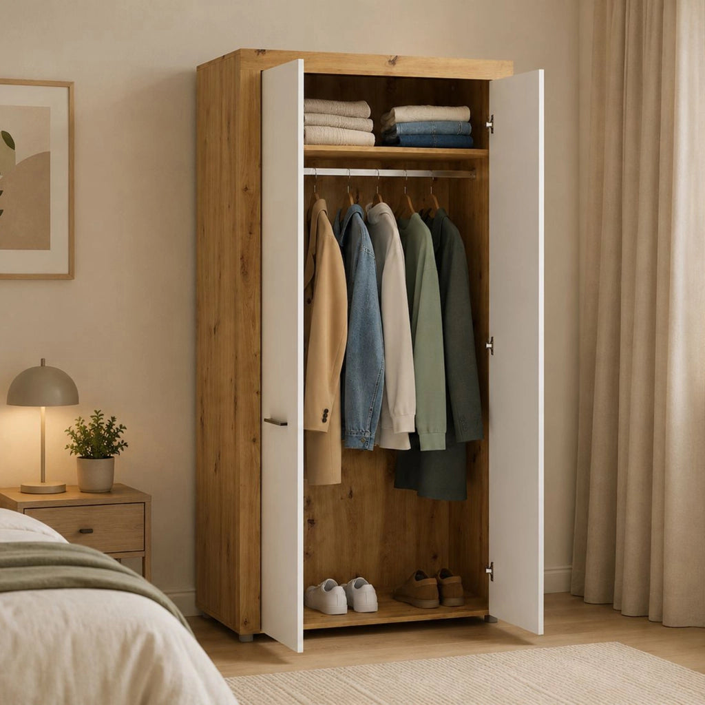 Armadio Camera da Letto Lesemelo, Guardaroba 2 Ante un Ripiano, 100x192h cm Marrone Rovere