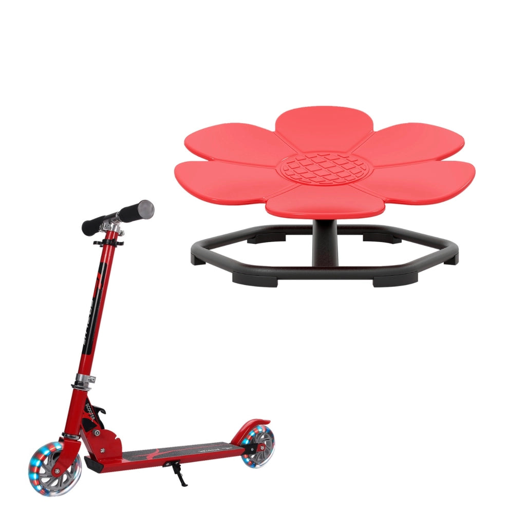Monopattino a 2 ruote lampeggianti per bambini e sedia girevole a 360¡ã, Sedia sensoriale per bambini e monopattino in alluminio Rosso