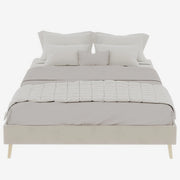 Letto Matrimoniale 140x200 cm; Beige; Testiera Geometrica in Tessuto e Metallo