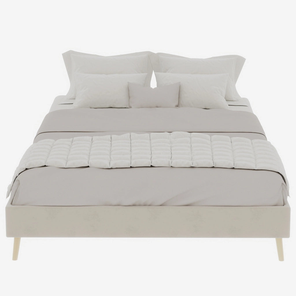 Letto Matrimoniale 140x200 cm; Beige; Testiera Geometrica in Tessuto e Metallo