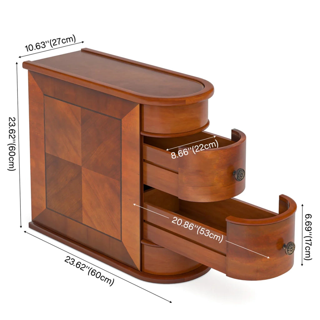 Comodino in legno con 2 cassetti, per camera da letto e soggiorno, senza montaggio, noce, 68 × 35 × 66 cm