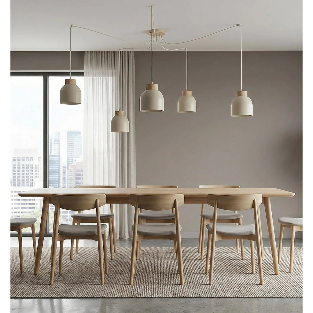 Lampada a sospensione KRU in acciaio beige e legno
