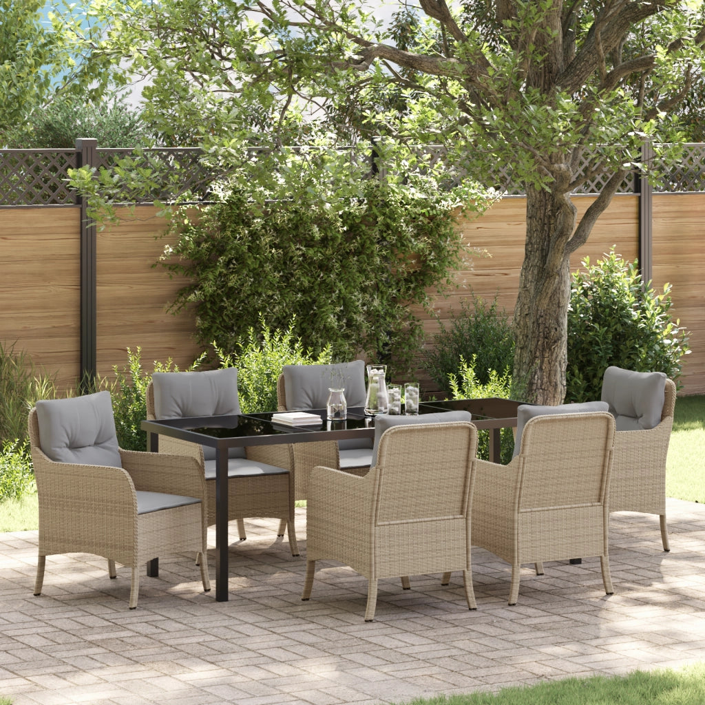 Set da pranzo da giardino 7 pezzi con cuscini beige in rattan polipropilene