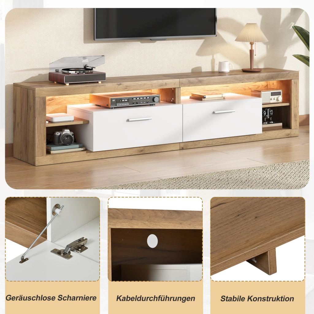 Cassettiera per TV 180 cm in truciolato colore legno naturale e bianco