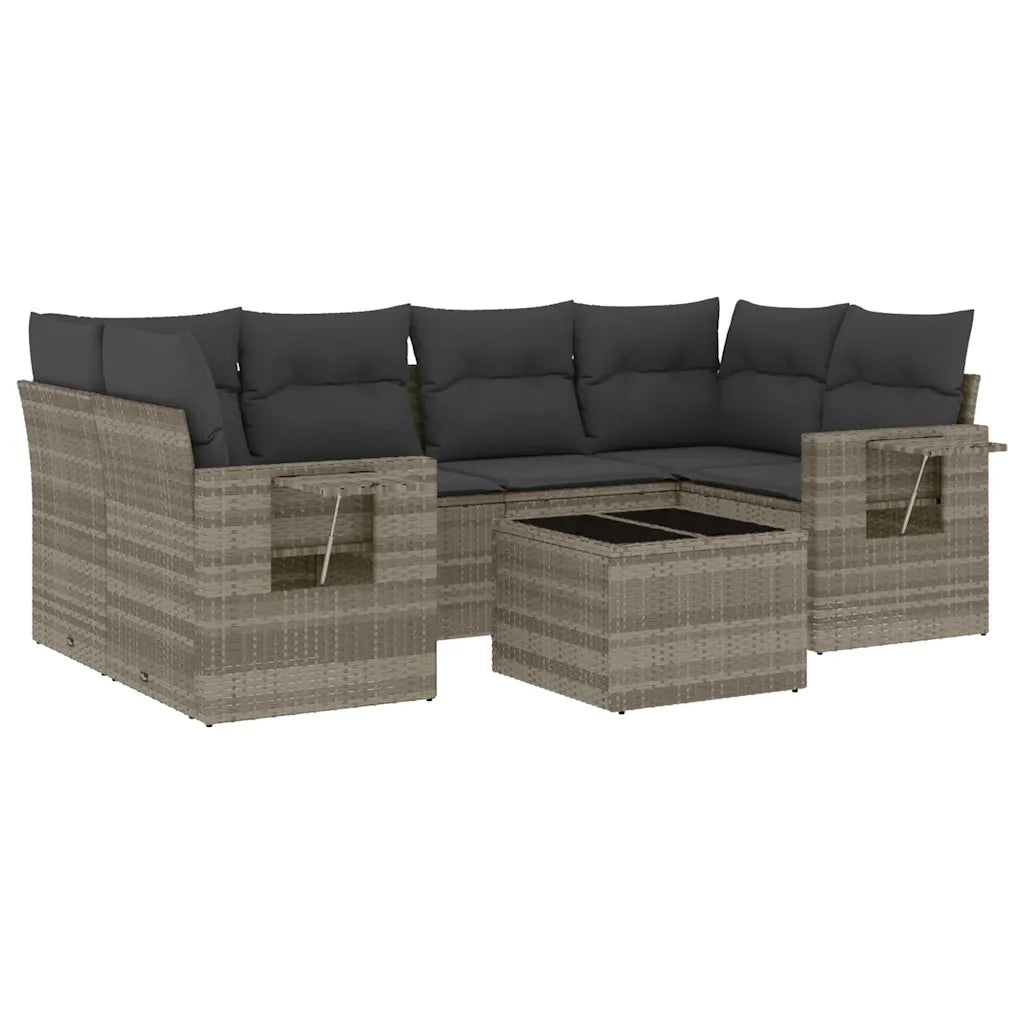 Set Divani da Giardino 7pz con Cuscini Grigio Chiaro Polyrattan