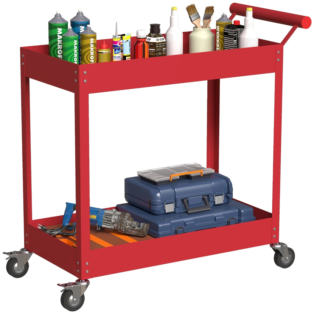 Carrello da lavoro a 2 livelli ¨C zephmum ¨C rosso, 84.5x38x84 cm