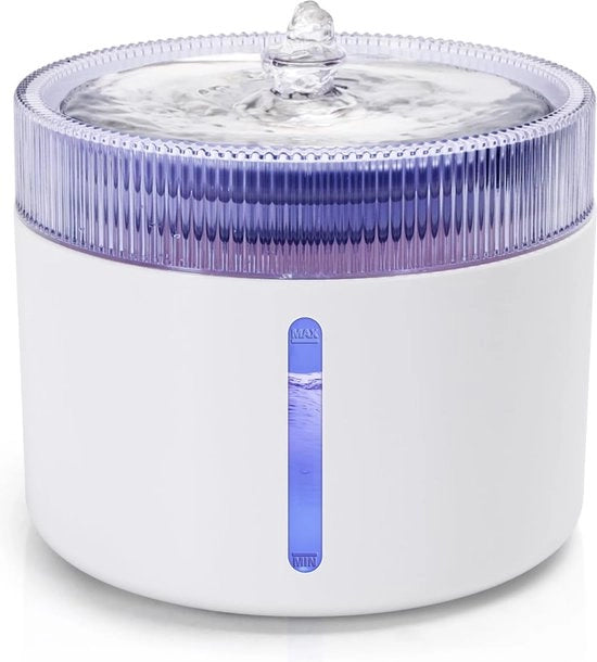Fontaniera per Animali 2L con Fontaniera Silenziosa Ultrastile con Illuminazione LED Intellegente 360° Filtrazione Circolare Interfaccia USB Adatta per Più Animali - Bianco
