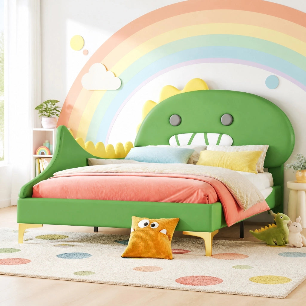 Letto singolo per bambini dinosauro verde 90x200 cm