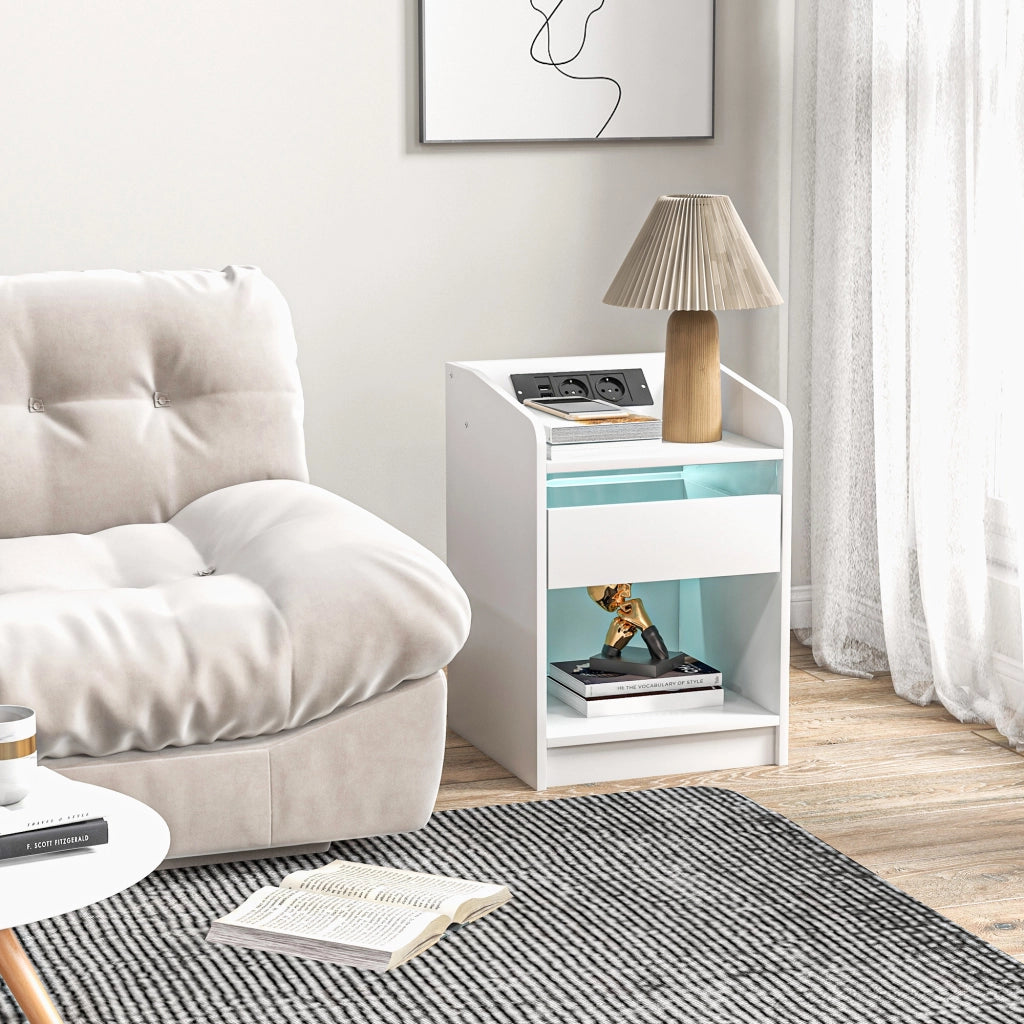Comodino con LED e USB ¨C zephmum ¨C Bianco 40x40x58 cm