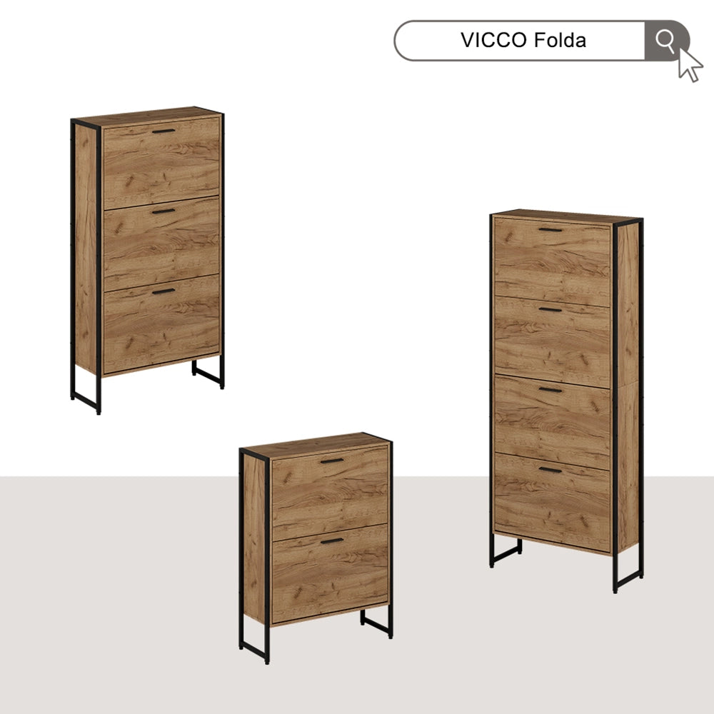 Vicco Scarpiera da ingresso Rovere Goldkraft/nero 63 x 119 cm con 3 scomparti ribaltabili