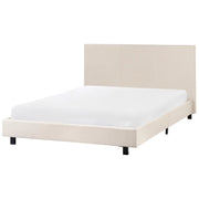Letto matrimoniale rivestito tessuto 140 x 200 cm con rete beige e testata beige