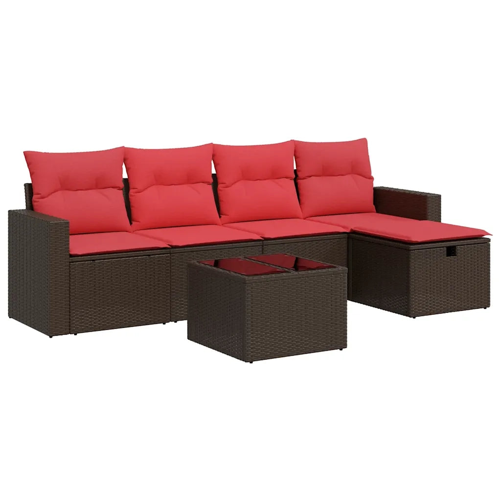 Set Divano da Giardino 6 pz con Cuscini Marrone in Polyrattan 3325380