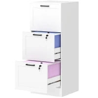 Mobiletto scrivania in legno con 3 cassetti, serratura e guide regolabili, 40 x 40 x 101 cm, Bianco